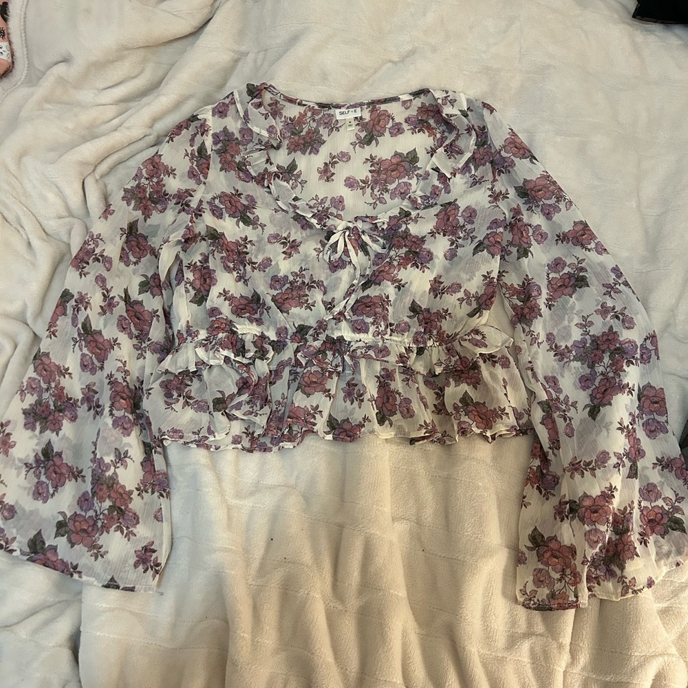 Floral Chiffon Blouse - Purple and White
